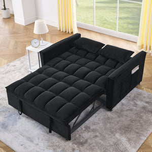 English Elm Sleeper Velvet Convertible Sofa Bed Recliner 3-in-1 2-Seater Sectional with Pockets & Pillows Black W1853126218