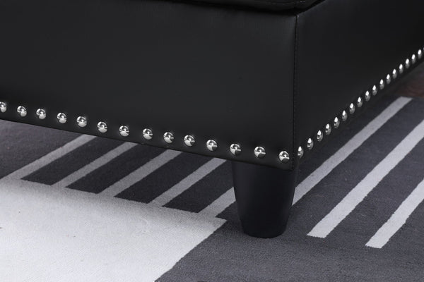 English Elm Irine Faux Leather Sectional Sofa with Ottoman, Storage Ottoman, Nailhead Trim, Cup Holders, Classic Comfort Black B102S00037