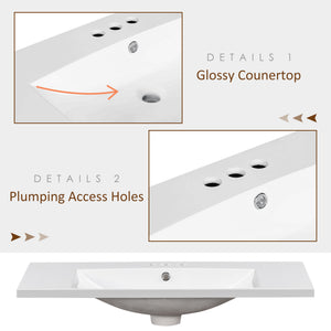 English Elm 36" Resin Bathroom Vanity Top Single Basin Sink in White, 3-Hole 4" Faucet Ready, Durable Smooth Finish WF316528AAK