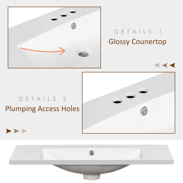 English Elm 36" Resin Bathroom Vanity Top Single Basin Sink in White, 3-Hole 4" Faucet Ready, Durable Smooth Finish WF316528AAK