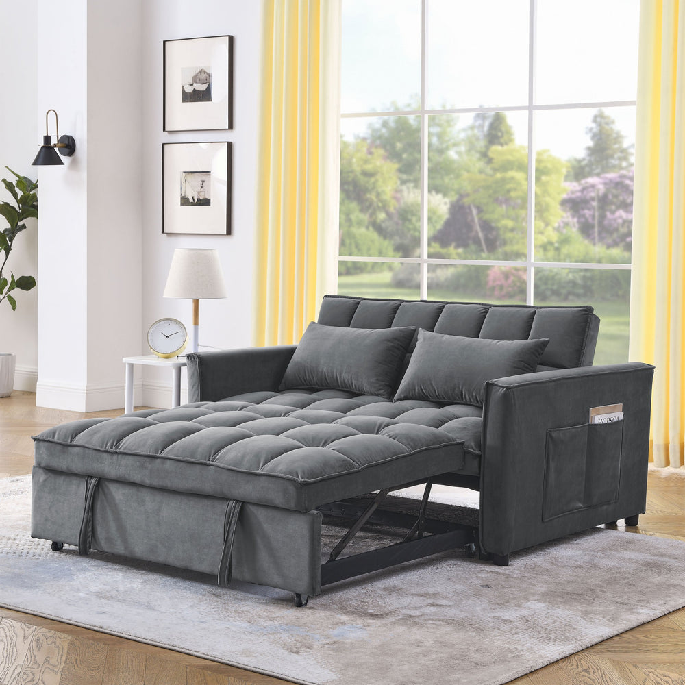 English Elm Sleeper Velvet Convertible Sofa Bed 3‑in‑1 Recliner 2‑Seater Sectional with Pockets & Pillows W1853P196794