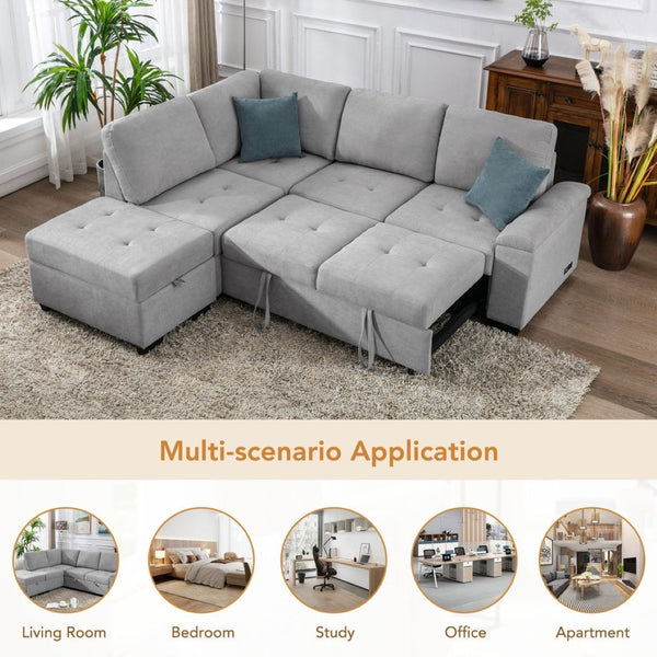 English Elm Sleeper Sectional Velvet Sofa with Usb Ports Ottoman Storage for Apartment Living SG000250AAE
