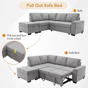 English Elm Sleeper Sectional Velvet Sofa with Usb Ports Ottoman Storage for Apartment Living SG000250AAE