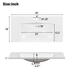 English Elm 36" Resin Bathroom Vanity Top Single Basin Sink in White, 3-Hole 4" Faucet Ready, Durable Smooth Finish WF316528AAK