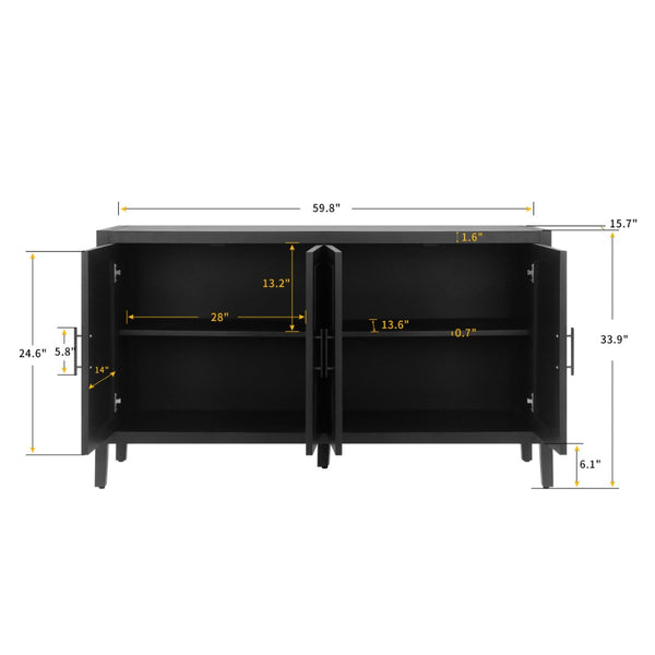 English Elm 60 Inch Flame-treated Fir Wood Farmhouse Sideboard with Four Doors Wax Finish W1445121945