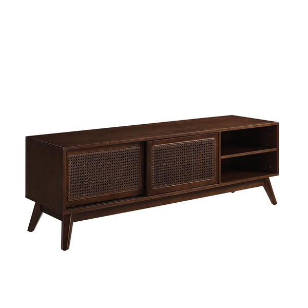 English Elm 59 Mid Century Rattan TV Stand 59" 65-inch Ready Media Console with Solid Wood Legs, Smooth Slides and Natural Birch Finish Walnut W1801115776