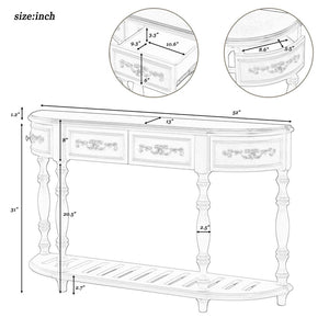 English Elm U_style Curved Console Table with Roman Legs Four Drawers Open Shelf Entryway Accent Antique Blue N711P186862C