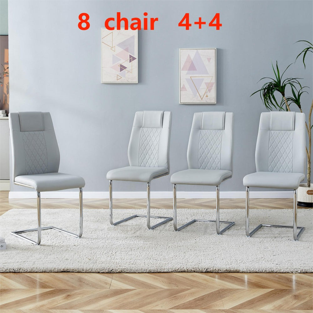 English Elm Modern Pu Leather Upholstered Dining Chairs Set of 8 with Chrome Metal Legs for Kitchen Light Gray W1151S00426