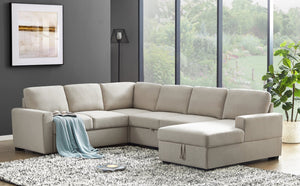 English Elm Ketterman Upholstered Sectional Sofa with Storage Chaise, Pull-Out Loveseat, Eight-Way Hand-Tied Springs Beige B102S00018