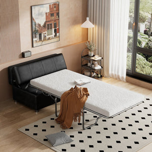 English Elm Twin Folding Ottoman Guest Sleeper Pu Leather Convertible Bed for Studio Apartments Black Pu WF307724AAB