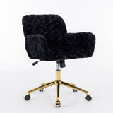 Hearth and Haven A&A Furniture Office Chair, Artificial Rabbit Hair Home Office Chair with Golden Metal Base, Adjustable Desk Chair Swivel Office Chair, Vanity Chair W1143125531