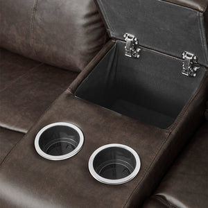 English Elm Double Double Glider Reclining Love Seat with Center Console, Brown Faux Leather, Cupholders, Contemporary Comfort B011133253