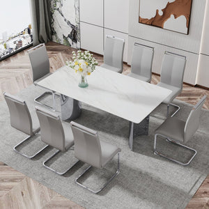 English Elm Modern Minimalist Dining Table With White Imitation Marble Top & Silver Metal Legs - Versatile Design W1151S00386