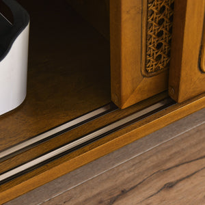 English Elm 59 Mid Century Rattan TV Stand 59" 65-inch Ready Media Console with Solid Wood Legs, Smooth Slides and Natural Birch Finish Brown Ebony W1801115775