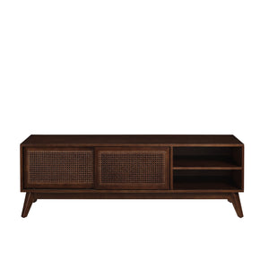 English Elm 59 Mid Century Rattan TV Stand 59" 65-inch Ready Media Console with Solid Wood Legs, Smooth Slides and Natural Birch Finish Walnut W1801115776