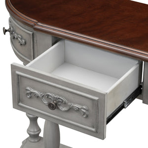 English Elm U_style Curved Console Table with Roman Legs Four Drawers Open Shelf Entryway Accent Antique Grey N711P186862E