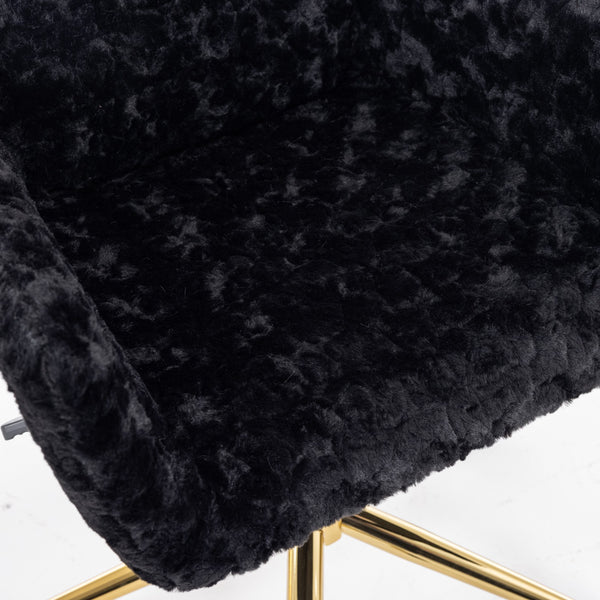 English Elm A&A Plush Rabbit Hair Office Chair with Golden Metal Base, Oversized Seat, Reclining Swivel Comfort Black W1143125531