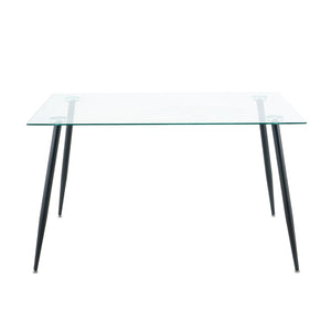 English Elm Modern Rectangular Tempered Glass Dining Table with Matte Black Steel Legs Seats Four W210S00028