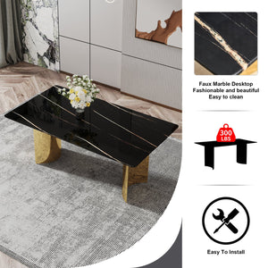 English Elm Modern Minimalist Dining Table With Black Glass Top & Gold Metal Legs - Versatile For Any Space W1151S04321