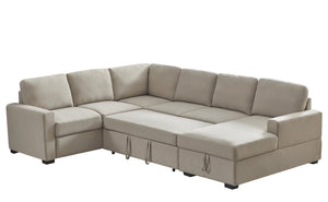English Elm Ketterman Upholstered Sectional Sofa with Storage Chaise, Pull-Out Loveseat, Eight-Way Hand-Tied Springs Beige B102S00018