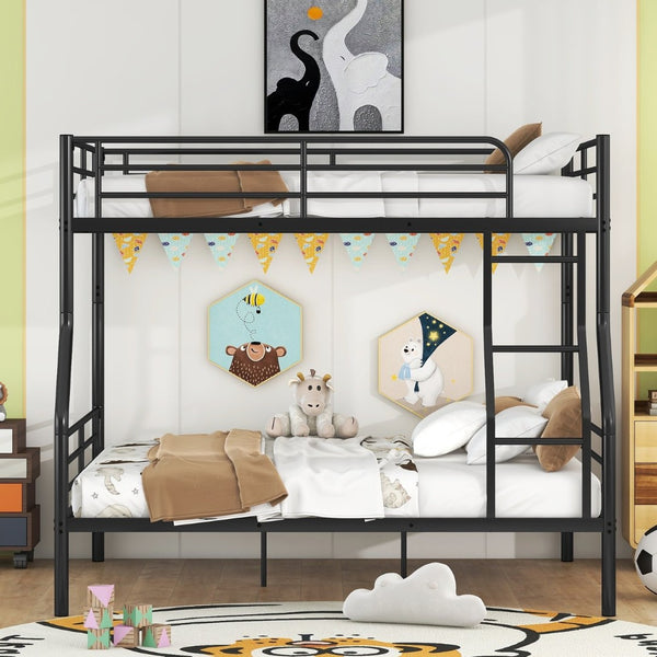 English Elm Full Xl Over Queen Iron Bunk Bed Convertible Metal Frame for Shared Kids Rooms Black LT000248AAB