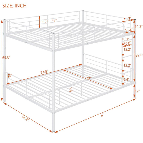 English Elm Full Over Metal Bunk Bed Convertible Iron Frame for Kids and Guest Rooms White MF310408AAK
