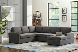 English Elm Ketterman Upholstered Sectional Sofa with Storage Chaise, Pull-Out Loveseat, Eight-Way Hand-Tied Springs Dark Gray B102S00017