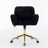 Hearth and Haven A&A Furniture Office Chair, Artificial Rabbit Hair Home Office Chair with Golden Metal Base, Adjustable Desk Chair Swivel Office Chair, Vanity Chair W1143125531