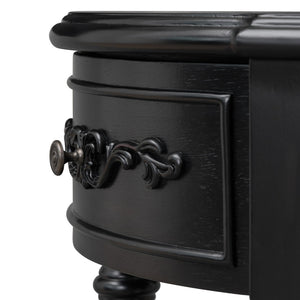 English Elm U_style Curved Console Table with Roman Legs Four Drawers Open Shelf Entryway Accent Black N711P186862B