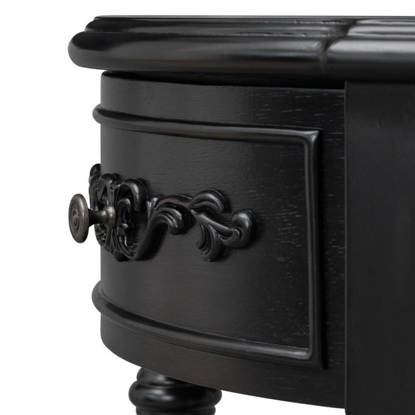 English Elm U_style Curved Console Table with Roman Legs Four Drawers Open Shelf Entryway Accent Black N711P186862B