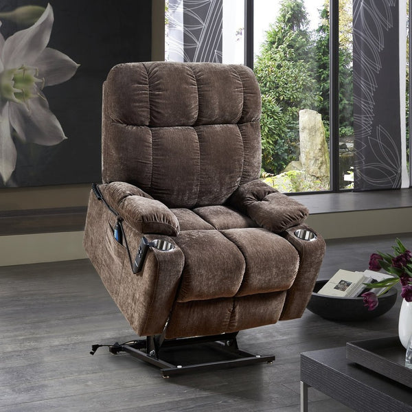 English Elm Liyasi Zero Gravity Power Recliner Eco Leather Massage Lumbar Heat Usb Charging Brown W820S00074