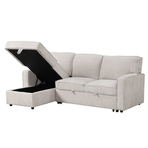 English Elm U_style L-shaped Sleeper Sectional with Hidden Storage Usb Port and Cup Holders Beige WY000418AAA