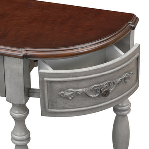 English Elm U_style Curved Console Table with Roman Legs Four Drawers Open Shelf Entryway Accent Antique Grey N711P186862E