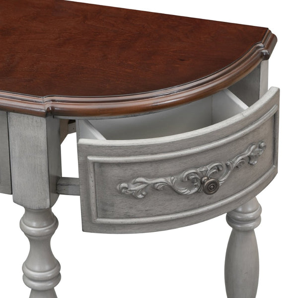 English Elm U_style Curved Console Table with Roman Legs Four Drawers Open Shelf Entryway Accent Antique Grey N711P186862E