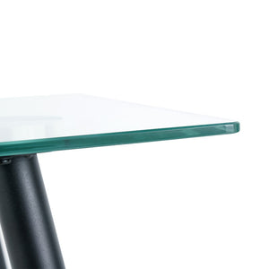 English Elm Modern Rectangular Tempered Glass Dining Table with Matte Black Steel Legs Seats Four W210S00028