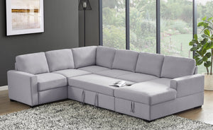 English Elm Ketterman Upholstered Sectional Sofa with Storage Chaise, Pull-Out Loveseat, Eight-Way Hand-Tied Springs Light Gray B102S00015