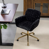 English Elm Office Chair,Artificial Rabbit Hair Home Office Chair With Golden Metal Base,Adjustable Desk Chair Swivel Office Chair,Vanity Chair(Black)