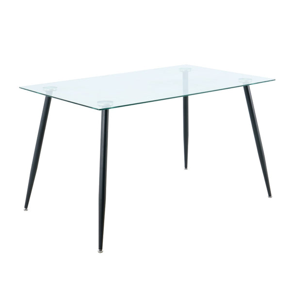 English Elm Modern Rectangular Tempered Glass Dining Table with Matte Black Steel Legs Seats Four W210S00028