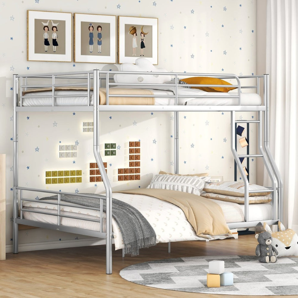 English Elm Full Xl Over Queen Iron Bunk Bed Convertible Metal Frame for Shared Kids Rooms Silver LT000248AAN