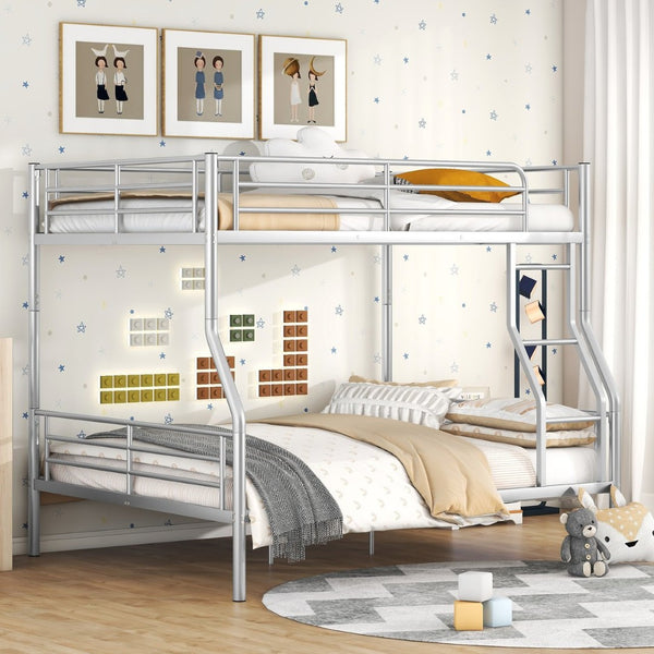 English Elm Full Xl Over Queen Iron Bunk Bed Convertible Metal Frame for Shared Kids Rooms Silver LT000248AAN