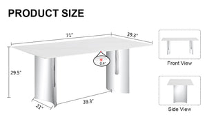 English Elm Modern Minimalist Dining Table With White Imitation Marble Top & Silver Metal Legs - Versatile Design W1151S00386