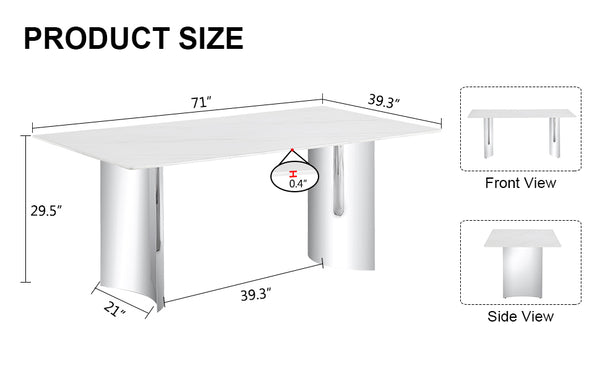 English Elm Modern Minimalist Dining Table With White Imitation Marble Top & Silver Metal Legs - Versatile Design W1151S00386