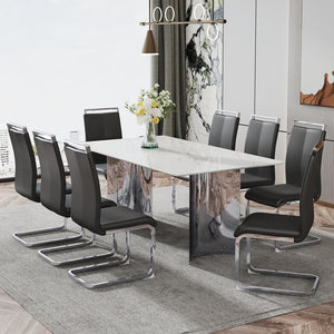 English Elm Modern Minimalist Dining Table With White Imitation Marble Top & Silver Metal Legs - Versatile Design W1151S00386