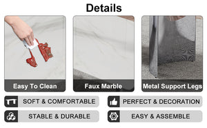 English Elm Modern minimalist dining table with imitation marble glass top and metal legs for elegant gatherings, 77" Silver,White W1151S03386