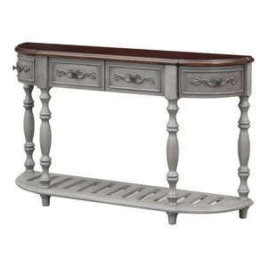 English Elm U_style Curved Console Table with Roman Legs Four Drawers Open Shelf Entryway Accent Antique Grey N711P186862E