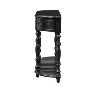 English Elm U_style Curved Console Table with Roman Legs Four Drawers Open Shelf Entryway Accent Black N711P186862B
