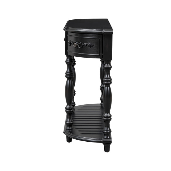 English Elm U_style Curved Console Table with Roman Legs Four Drawers Open Shelf Entryway Accent Black N711P186862B