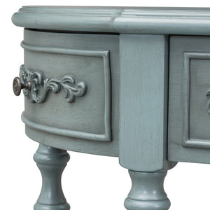 English Elm U_style Curved Console Table with Roman Legs Four Drawers Open Shelf Entryway Accent Antique Blue N711P186862C