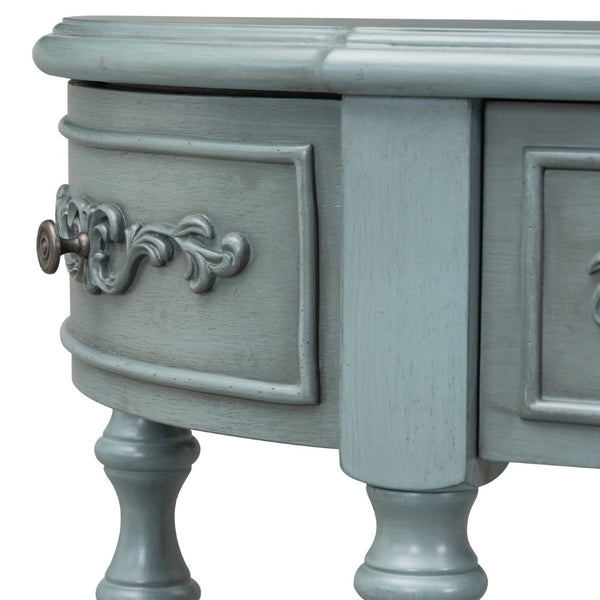 English Elm U_style Curved Console Table with Roman Legs Four Drawers Open Shelf Entryway Accent Antique Blue N711P186862C