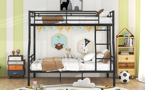 English Elm Full Xl Over Queen Iron Bunk Bed Convertible Metal Frame for Shared Kids Rooms Black LT000248AAB